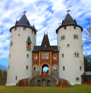 Towers adjacent to entrance of medeival castle in Arrington, Tennessee